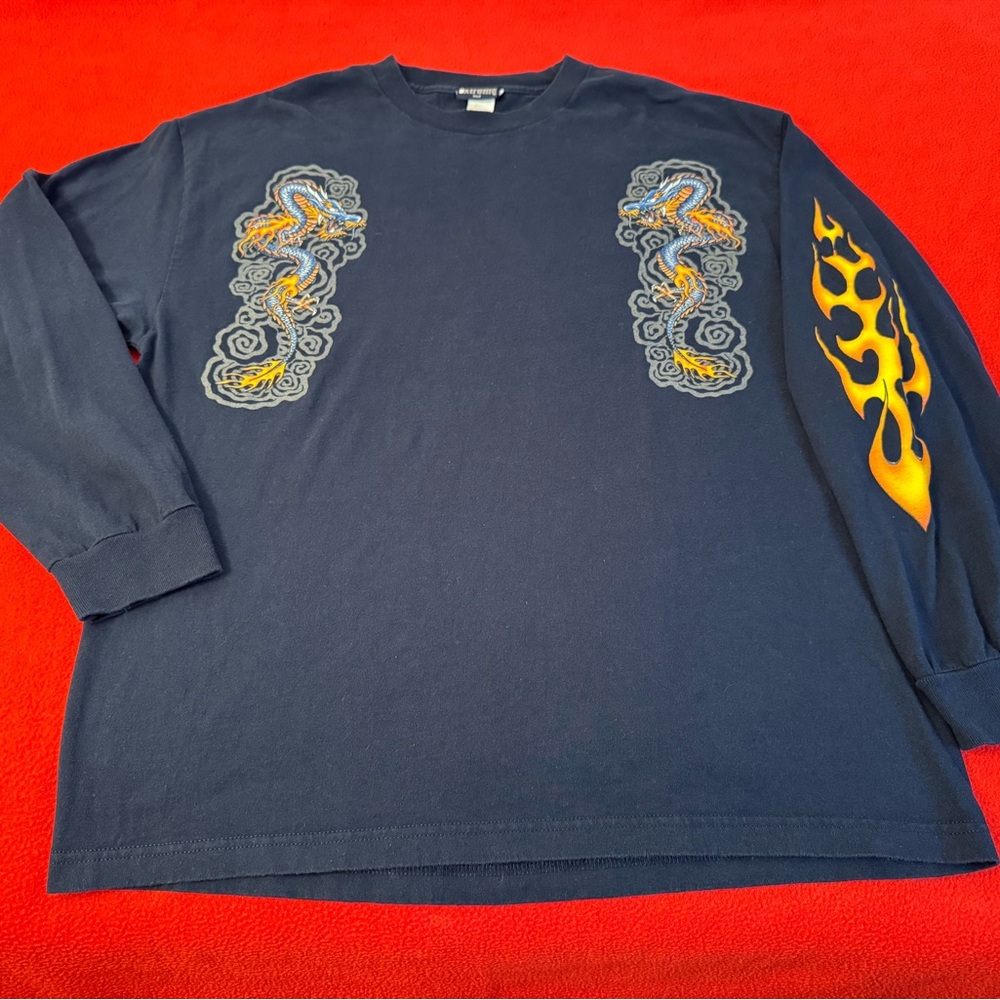 Vintage Y2K Dragon Flame Extreme Limit Long Sleeve blue shirt EUC